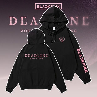 blackpink串标图案卫衣金珍妮演唱会应援服摇粒绒加厚LIsa袖标