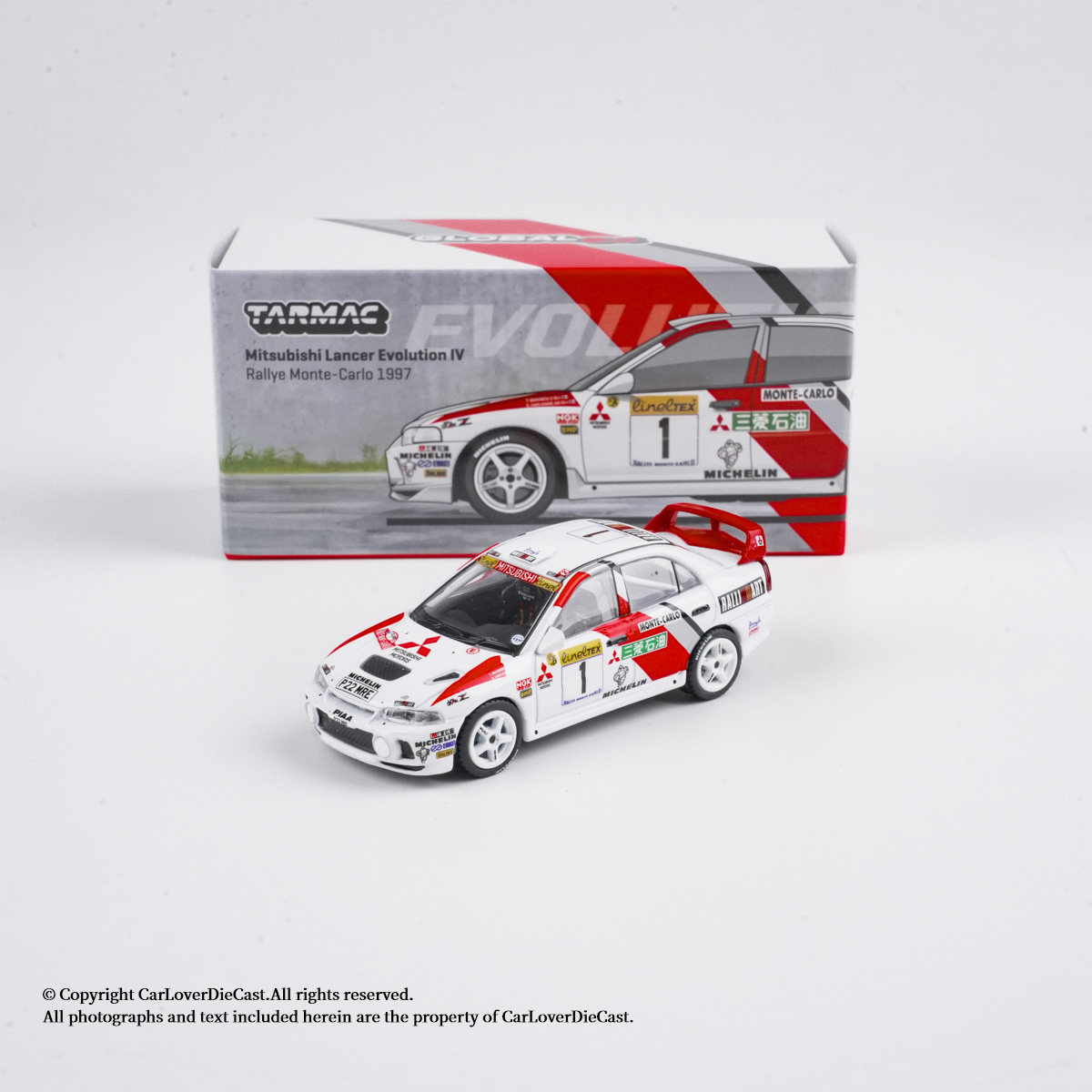TW 1:64 三菱蓝瑟 Lancer Evo IV Rallye 蒙特卡洛 1997 汽车模型 - 实物图