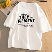 青少年简约潮流痞帅宽松学生半截袖 t恤男士 印花体恤 白色短袖 夏季