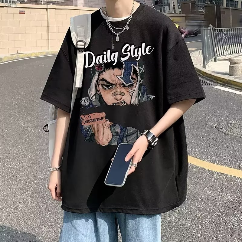 港风复古短袖t恤男夏季2025新款