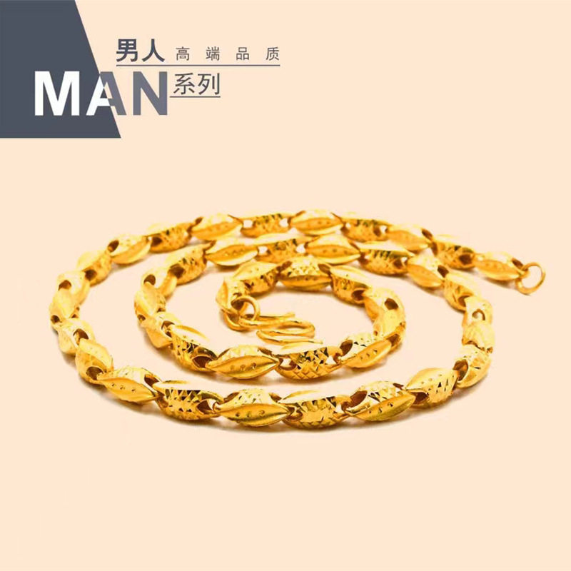 越南沙金首饰男士饰品手工车花麦子轻奢项链镀金仿黄金高级感手链