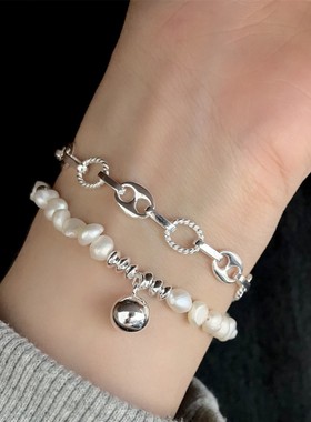 巴洛克珍珠吊球猪鼻子麻花圈手链