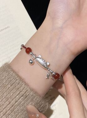 S925纯银可爱法棍猫咪红绳手链女