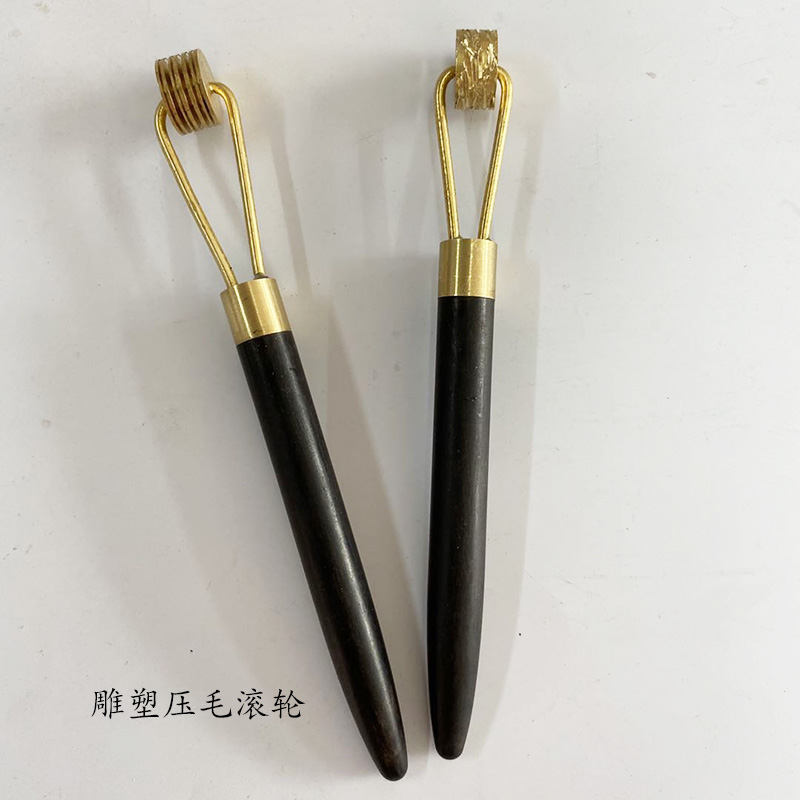 王木匠紫砂壺制作工具荷葉南瓜壺雕塑壓毛滾輪紫光檀柄銅滾輪
