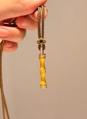 拉丝竹节吊坠棕色编绳长项链