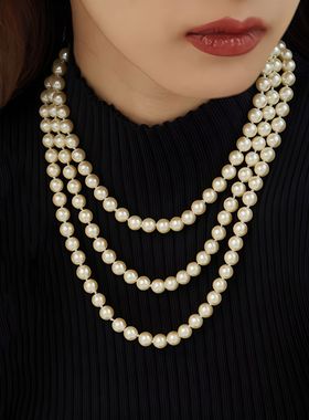 复古珠珠项链女优雅气质小香风