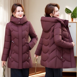 冬装妈妈加厚棉服女中长款新款保暖棉衣加绒女士洋气大码棉袄外套