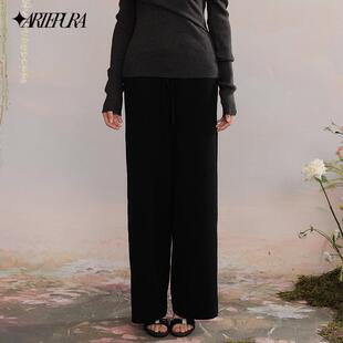 ARTE PURA24AW胶囊系列灰色/黑色羊毛阔腿长裤女秋冬宽松百搭裤子
