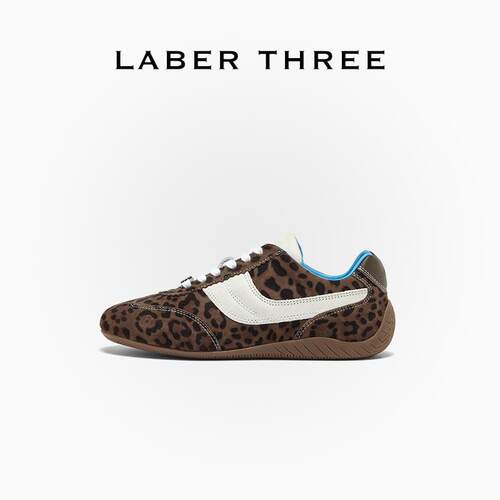 LABERTHREE美式复古豹纹拼色系带圆头德训鞋舒适轻便阿甘鞋休闲鞋