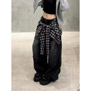黑色阔腿牛仔裤女夏季韩版ins高腰显瘦宽松学生垂感直筒拖地长裤