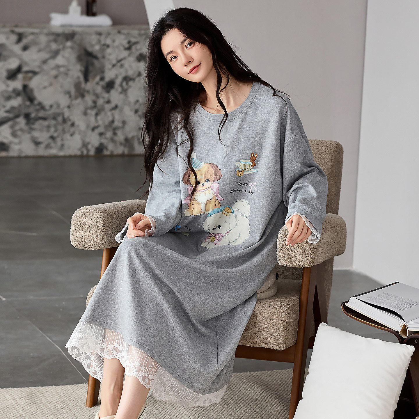 睡衣女士2026新款春秋冬季纯棉长袖中年妈妈高级感睡裙家居服套装