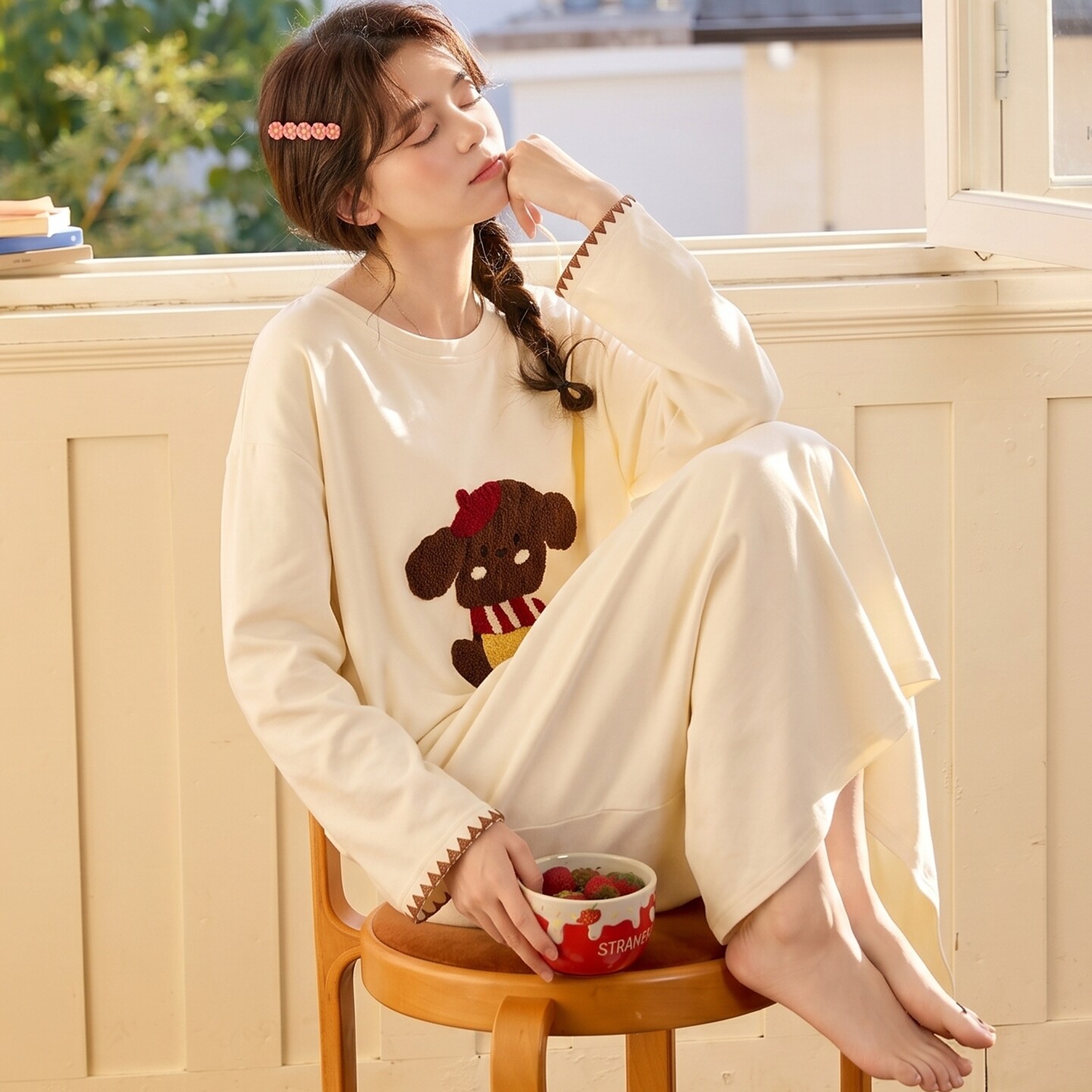 睡衣女春秋冬季纯棉长袖带胸垫中年妈妈简约高级感睡裙家居服套装
