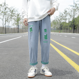 711-1 6003 P55 春款破洞松紧腰港风韩版大潮流百搭青年牛仔裤男图片