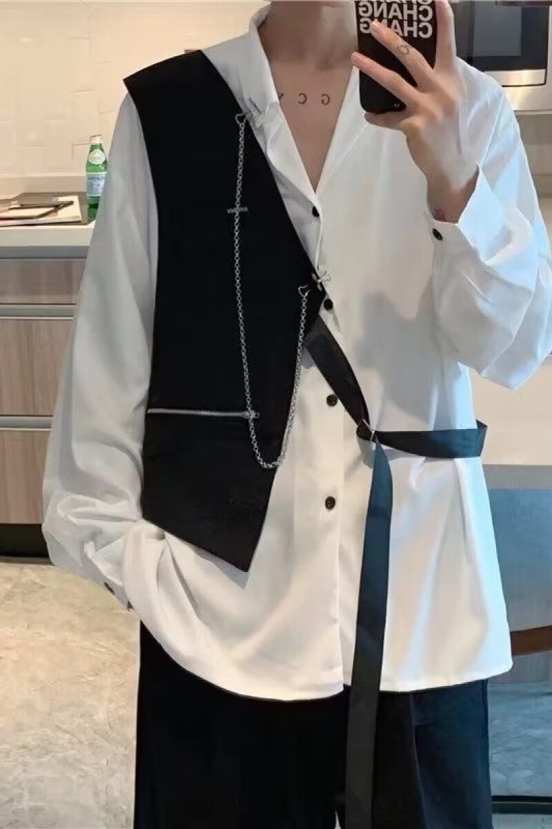 马甲拼接撞色薄款长袖项链衬衫男高街外穿上衣513CS1449P45,男装背心/马甲,星座513