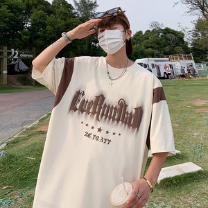 夏季新款美式拼接圆领男字母印花短袖t恤514-7 2337 P38图片