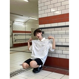 美式假两件双拉链垫肩短袖衬衫男夏韩版半袖衬衣外套513DC1528P43，女装衬衫，星座513