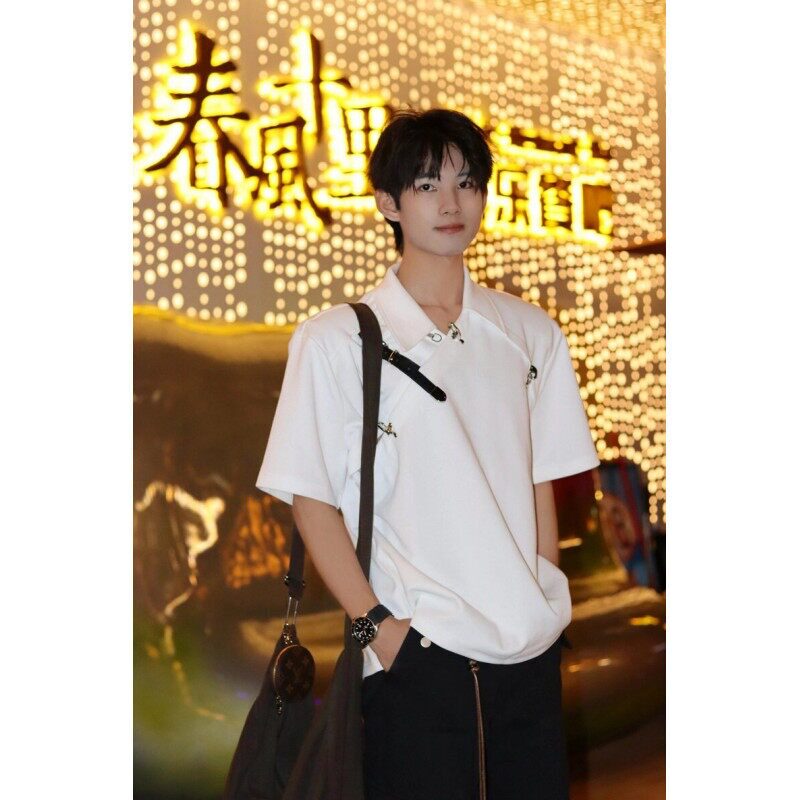 小众解构飞机扣皮带拼接polo衫男夏高级感宽松短袖T恤PL976P42,男装Polo衫,星座513