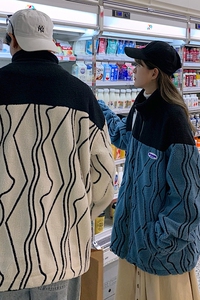 情侣装冬装 羊羔毛绣花拼色情侣棉衣外套棉服711 MY216男类图片