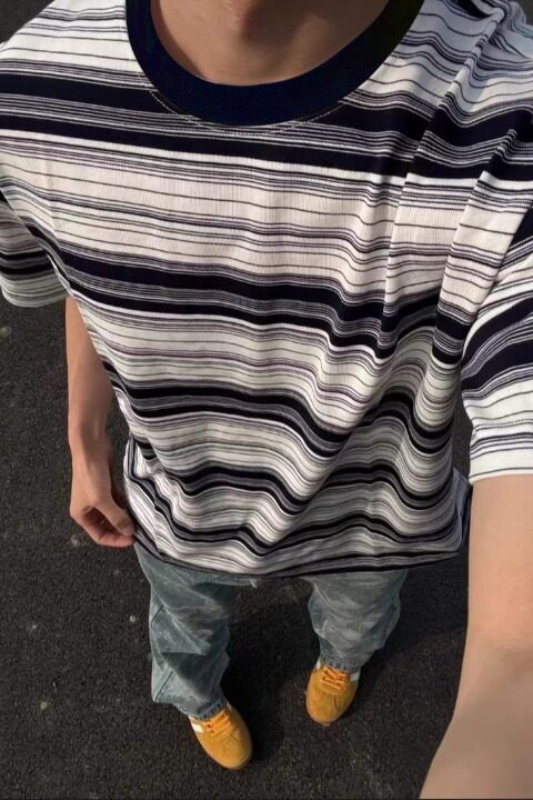 潮流新款日系街头休闲圆领百搭款短袖条纹T恤男女513DX1184P33,男装T恤,星座513