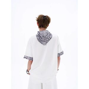 蛇纹卷边拼接垫肩t恤男丝巾撞色短袖美式垫肩半袖513DT1732P43图片