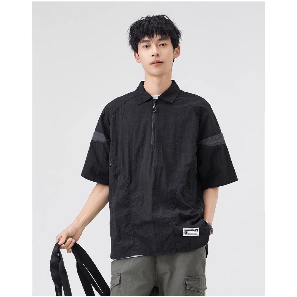 美式复古半拉链POLO衫短袖男夏宽松户外机能速干T恤潮513PL432P38,男装T恤,星座513