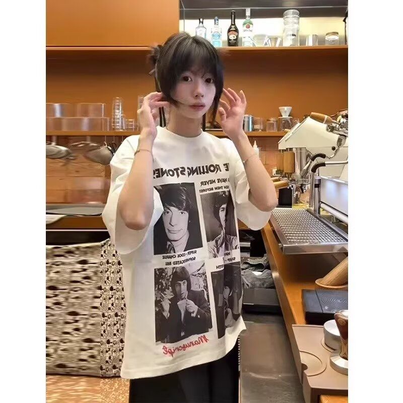 短袖t恤男夏宽松五分袖红潮流简约印花上衣513DT1551P25，女装T恤，星座513
