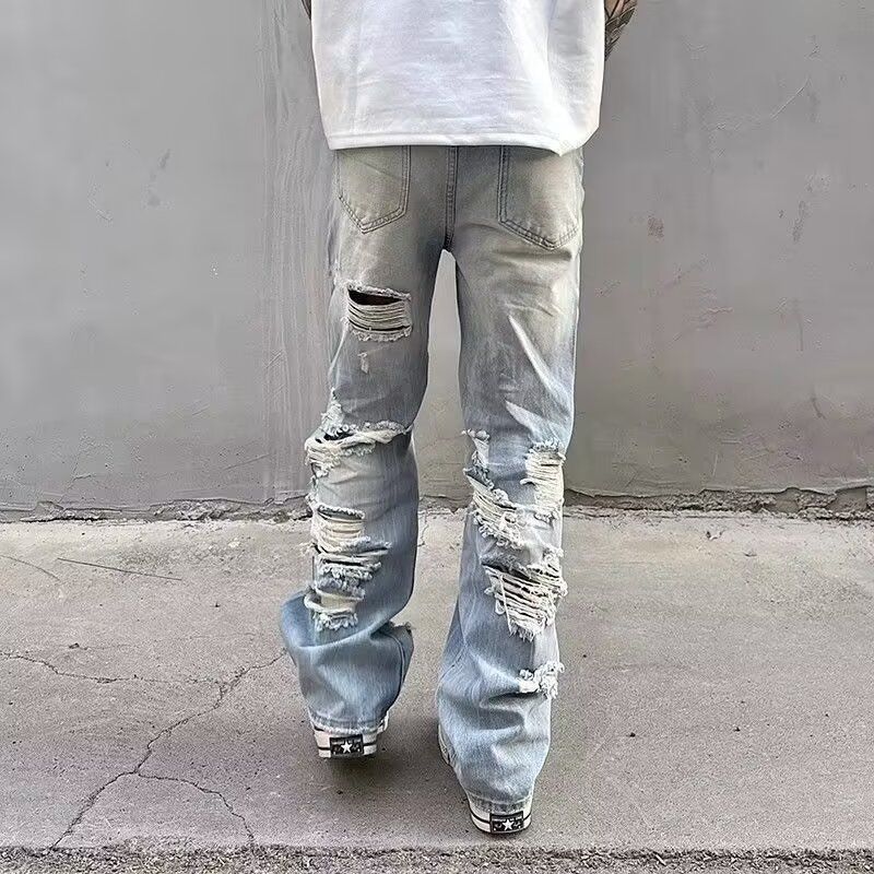 美式高街潮牌水洗乞丐破洞牛仔裤男夏季修身直筒裤513CK1221P45，女装牛仔裤，星座513