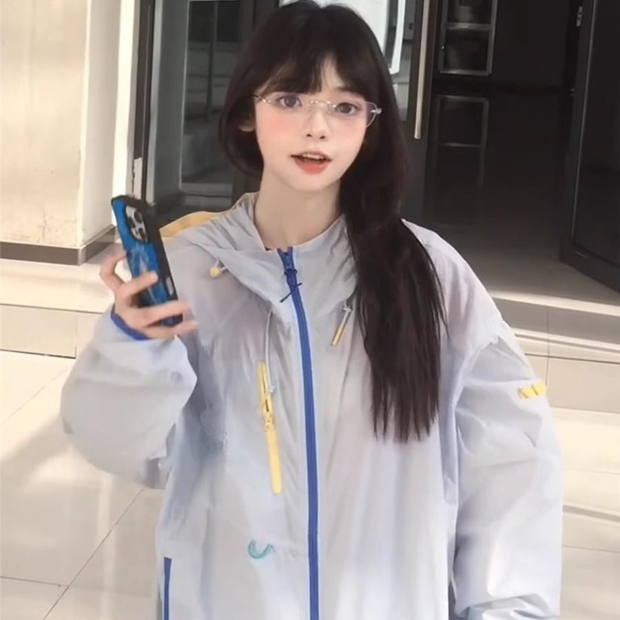 户外防晒衣女夏新拉链撞色休闲透气轻薄连帽防晒513FS444-1P40,女装防晒衣,星座513