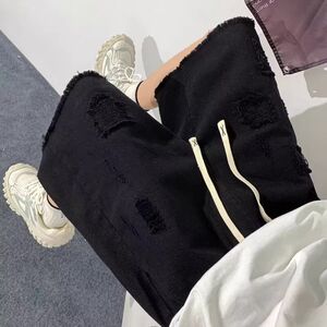 复古高街毛边水洗牛仔短裤男潮夏季宽松直筒五分中裤513DK331P37图片