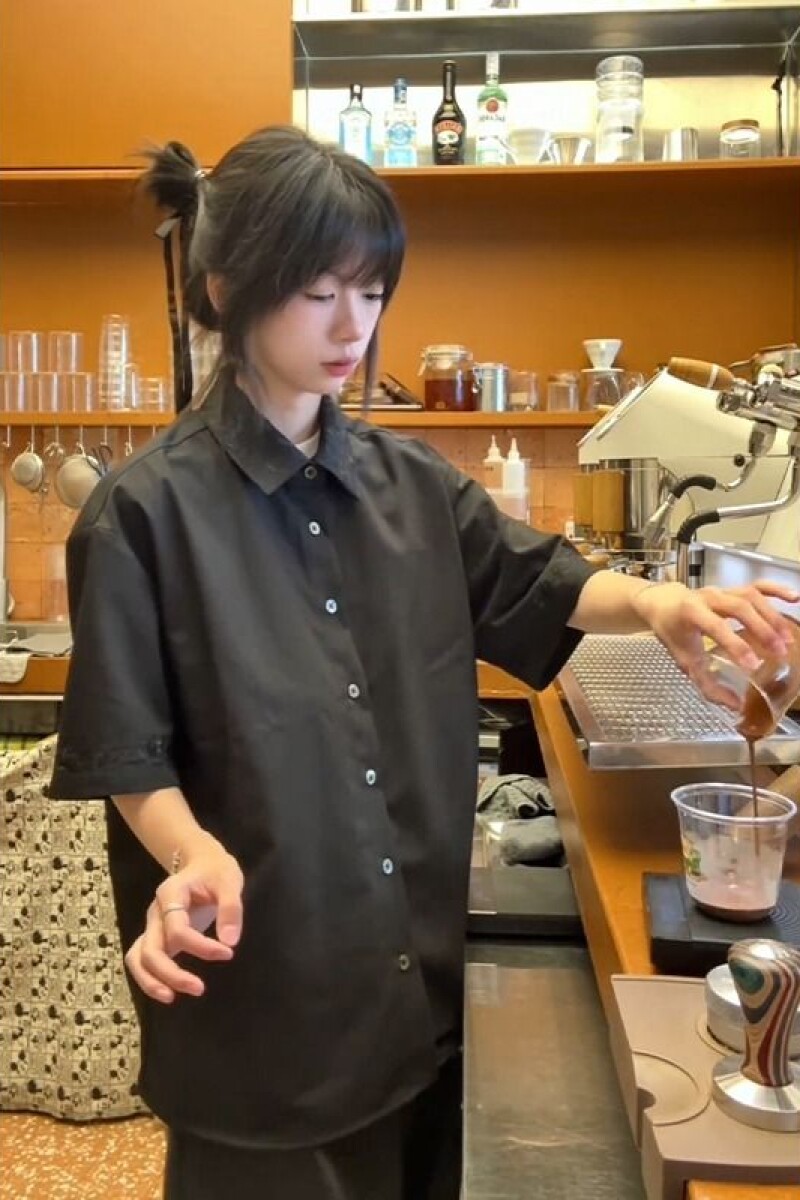 短袖黑色美式轻奢气质感衬衫男装新款夏季百搭衬衣潮513DC1701P37,女装衬衫,星座513