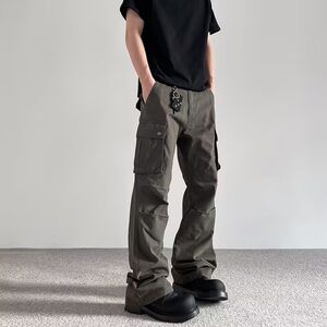 美式复古高街vibe多口袋工装裤男潮牌褶皱直筒微喇休闲宽松伞兵裤图片