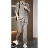 短袖衬衫男夏高级垂感冰丝薄款暗扣五分袖衬衣男513DX064P28，男装T恤，星座513