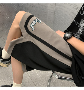 抖音品质514-7DK2332P45夏季港风短裤男宽松拼色五分裤潮,英伦风鞋子怎么搭配衣服图片