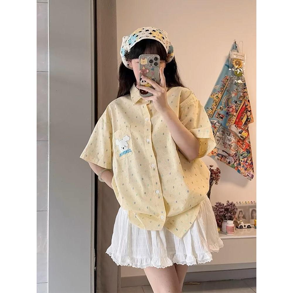 多巴胺韩版时尚慵懒感夏男女宽松休闲百搭短袖衬衫513DX171P40,男装T恤,星座513