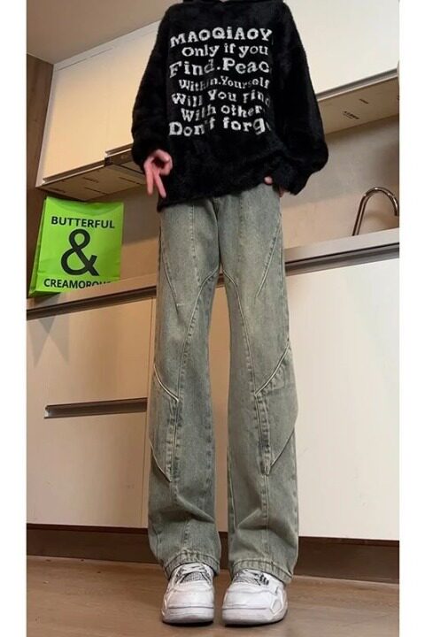 水洗弯刀牛仔裤美式高街男夏小众提档高腰直筒裤513CK027P48,男装牛仔裤,星座513