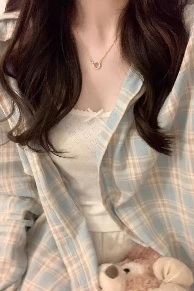 新款美式复古薄款格子长袖衬衫夏季防晒开衫男女同款513CS1463P30,女装衬衫,星座513