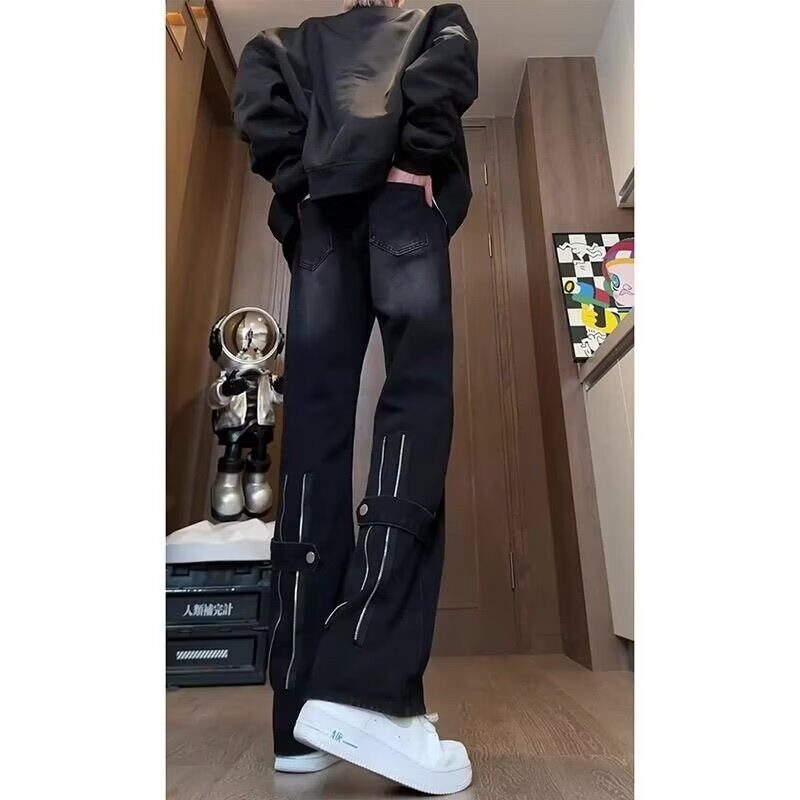 微辣喇牛仔裤男春秋美式复古vibe风小众设计感拉链修身直筒长裤子,男装牛仔裤,星座513