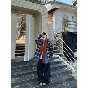 美式复古垂感拖地明线廓形阔腿弯刀男女牛仔裤513CK1165P40图片