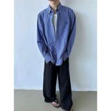 美式古着慵懒宽松蓝色格子衬衫男女同款长袖衬衣513CS1111P28，男装衬衫，星座513