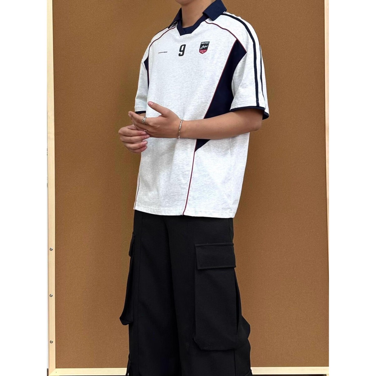 美式复古拼接字母印花男女polo领短袖T恤潮牌513PL392P35,男装T恤,星座513
