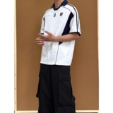 美式复古拼接字母印花男女polo领短袖T恤潮牌513PL392P35，男装T恤，星座513