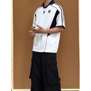 美式复古拼接字母印花男女polo领短袖T恤潮牌513PL392P35图片
