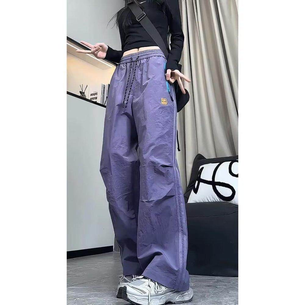 美式褶皱伞兵工装裤男夏季潮牌冰丝速干垂感情侣运动宽松直筒裤子,男装休闲裤,星座513