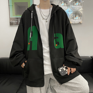 秋季新款连帽卫衣男潮字母植绒印花拉链开衫外套514-7 WY03 P60图片