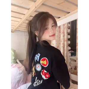 美式复古街头徽章短袖男女百搭高街情侣宽松T恤513DX481P28图片