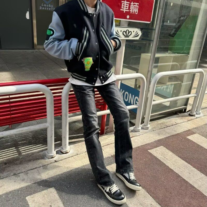 美式高街复古水洗黑灰色弹力牛仔裤直筒修身微喇长裤513CK1326P40,男装牛仔裤,星座513