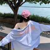 夏季新款蓝色条纹印花衬衫薄长袖宽松防晒衬衣513CX352P33，男装防晒衣，星座513