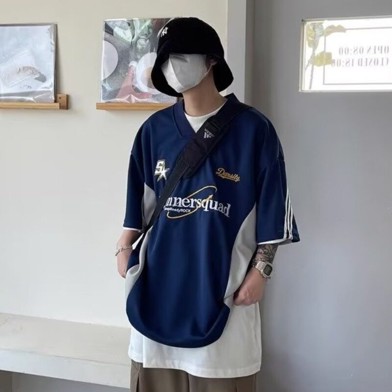 美式复古赛车t恤高街潮牌棒球服短袖男夏季机车513DX194P30,男装T恤,星座513