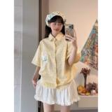 多巴胺韩版时尚慵懒感夏男女宽松休闲百搭短袖衬衫513DX171P40，男装T恤，星座513