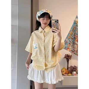 多巴胺韩版时尚慵懒感夏男女宽松休闲百搭短袖衬衫513DX171P40图片